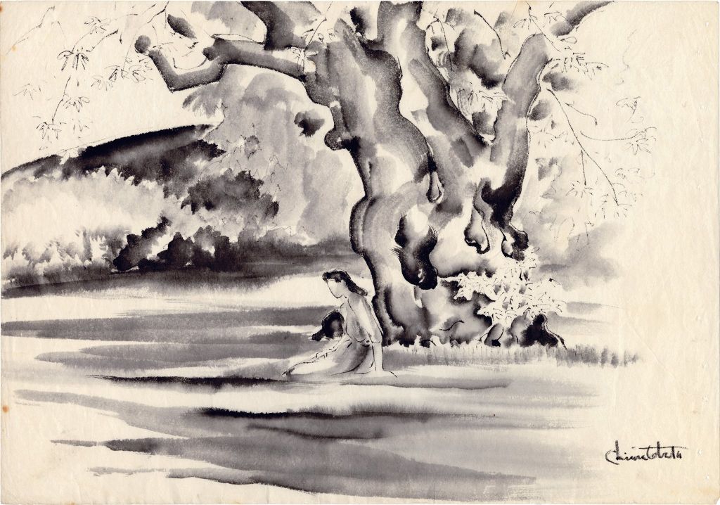 Woman Seated Beneath a Large Tree by Chiura Obata